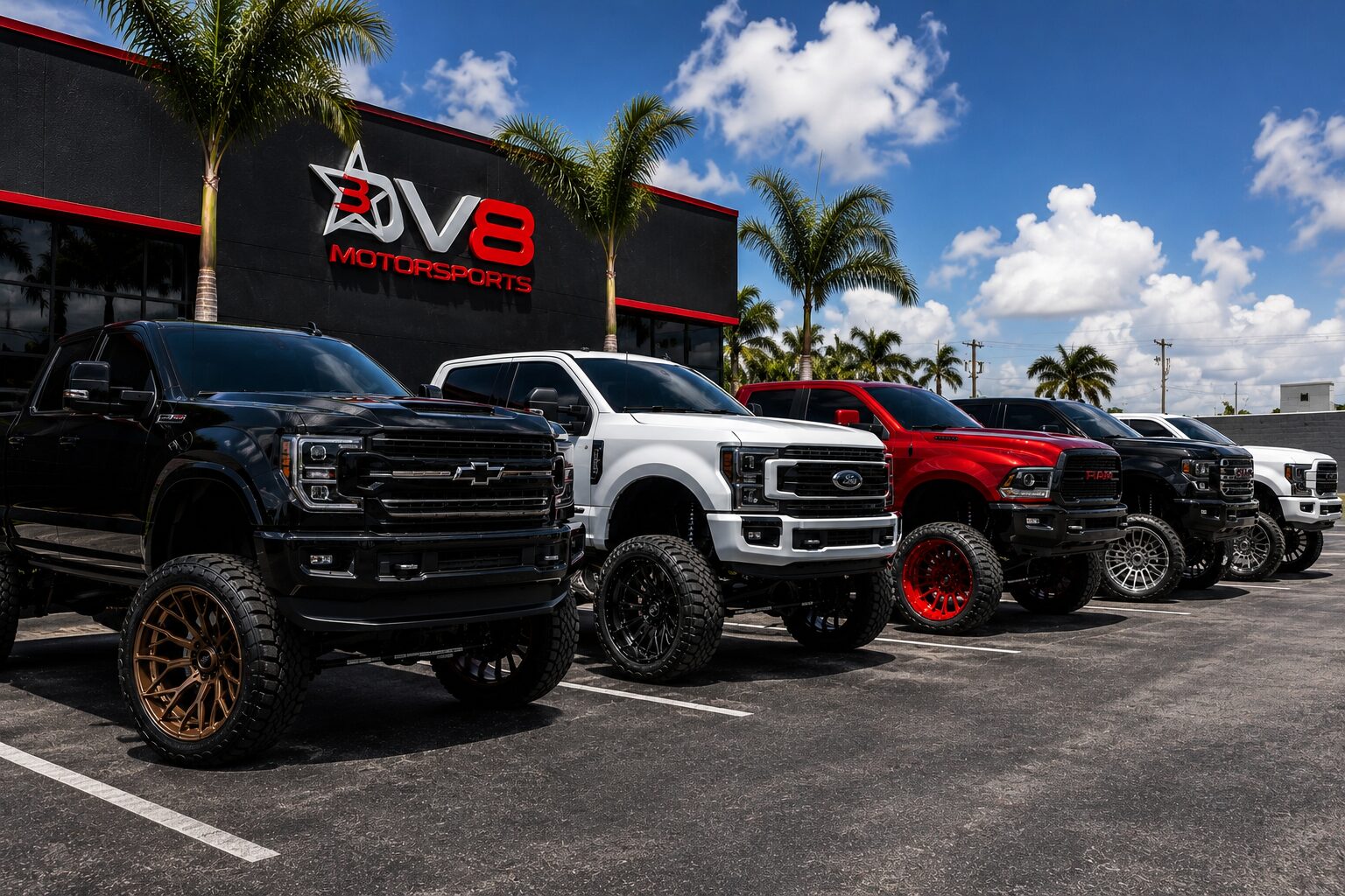 DV8 Motorsports Lake Park Florida storefront custom trucks