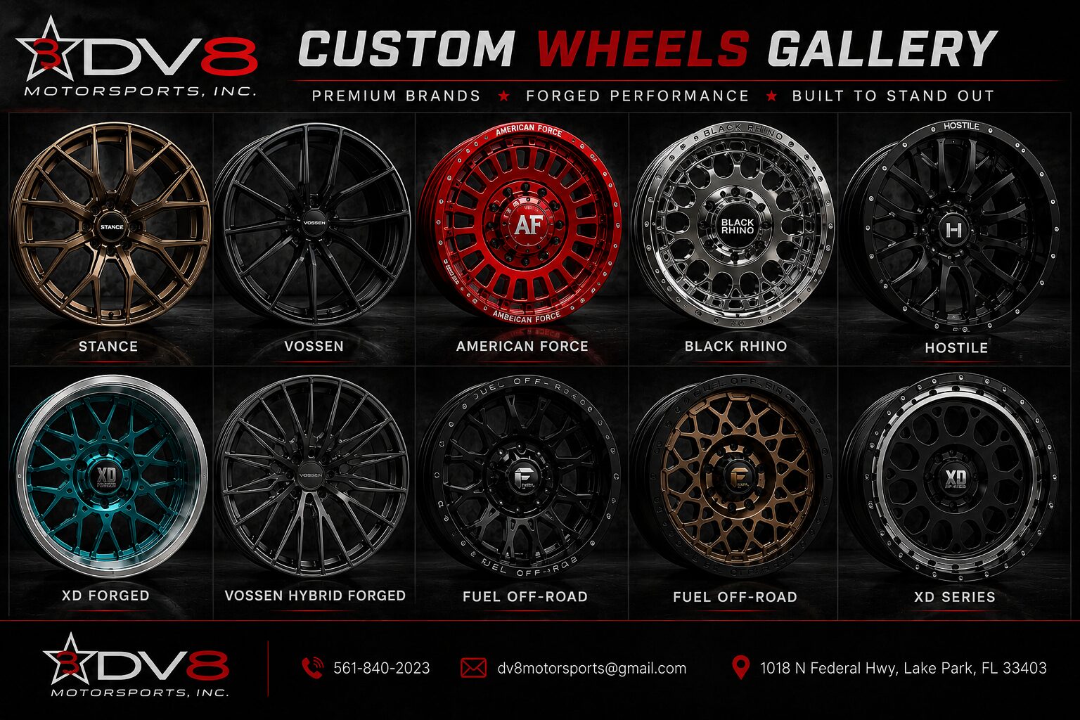 Custom rims and wheels DV8 Motorsports Lake Park Florida