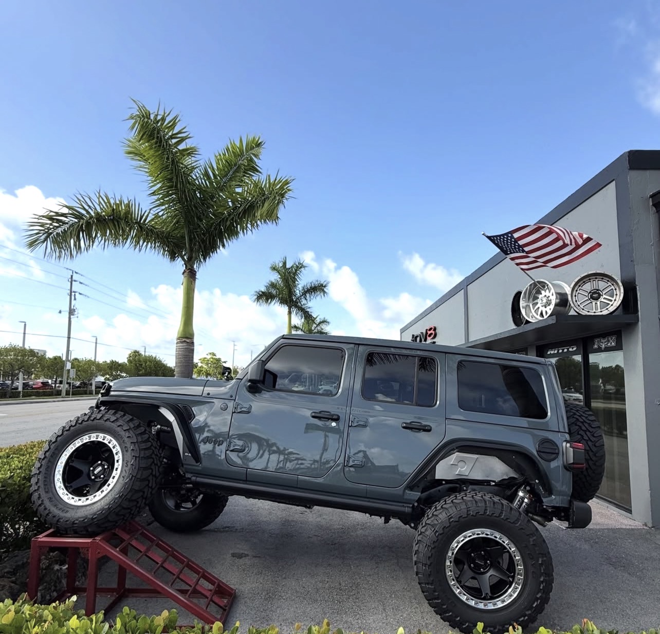 DV8 Motorsports shop-built Jeep with custom lift kit and lighting — Jupiter Florida